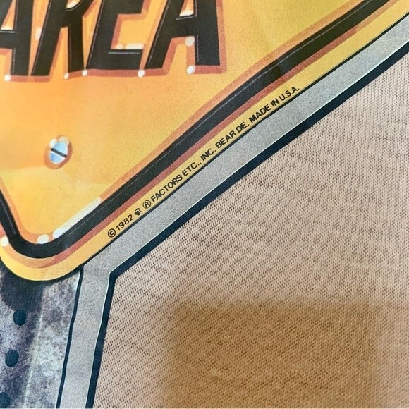 VTG 80's Single Stitch Devknit Novelty Tee Road Sign "Blasting Area" M - Picture 7 of 9